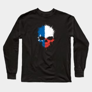 Chaotic Texas Flag Splatter Skull Long Sleeve T-Shirt